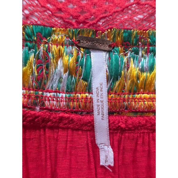 Free People Boho Crochet Lace Embroidered Red Tank Top Festival Peasant Blouse S - Picture 9 of 9